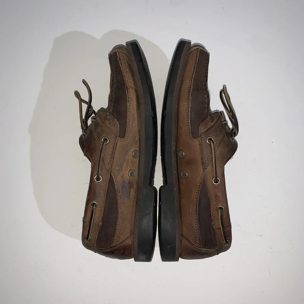 Timberland Boat Shoes Mens Size 10 Brown Leather Deck Moc Toe Slip On 71024